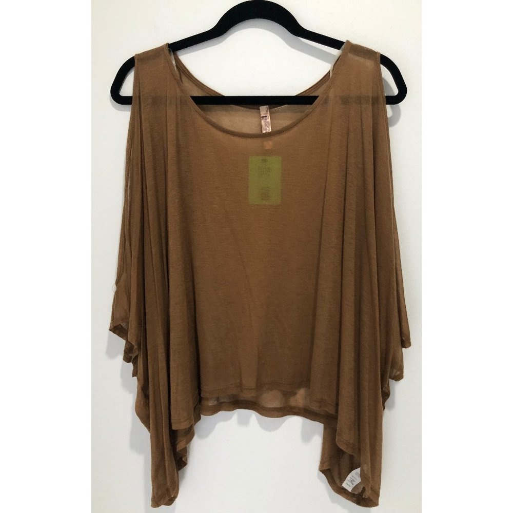 NWT Mocha Sheer Cold Shoulder Poncho